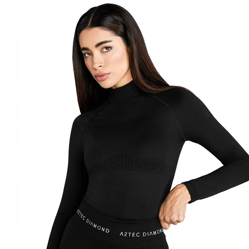 Aztec Diamond Thermal 3D Knit Womens Long Sleeve Top - Black-4