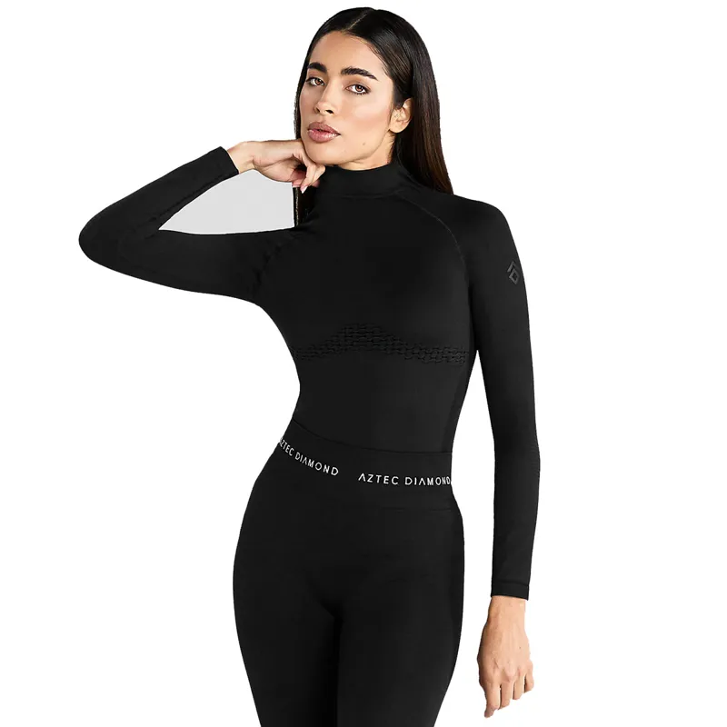 Aztec Diamond Thermal 3D Knit Womens Long Sleeve Top - Black-3