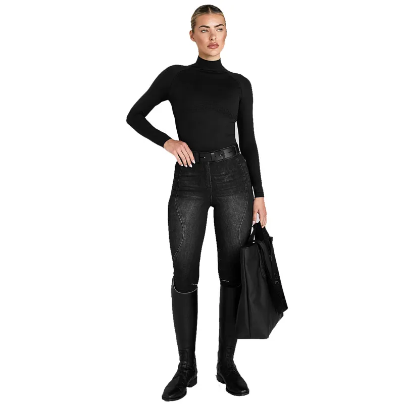 Aztec Diamond Thermal 3D Knit Womens Long Sleeve Top - Black-2