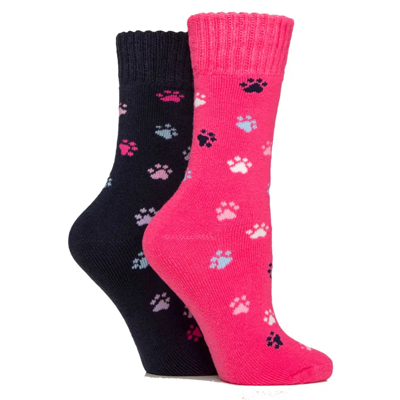 Sockshop Wild Feet Womens Thermal Crew Socks 2 Pack - Paw Print