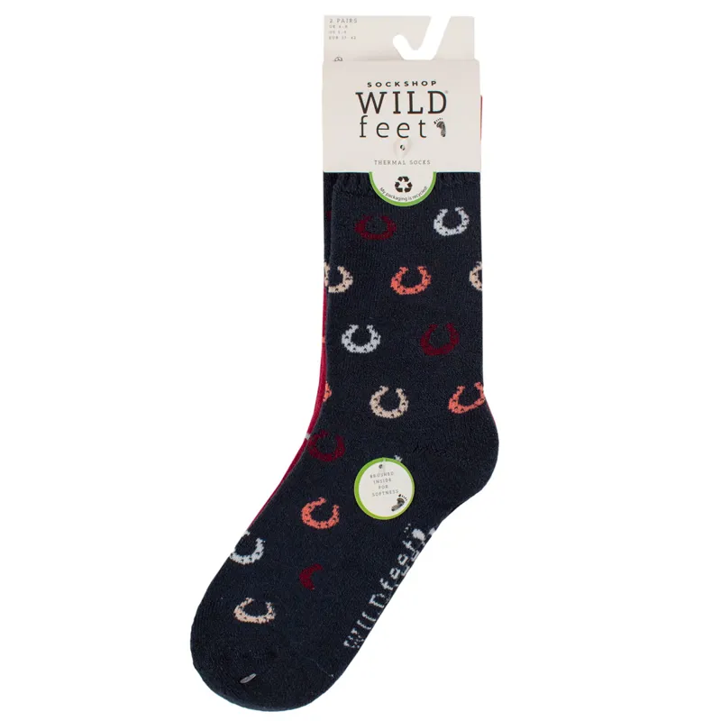 Sockshop Wild Feet Ladies Thermal Crew Socks 2 Pack - Horseshoe -1