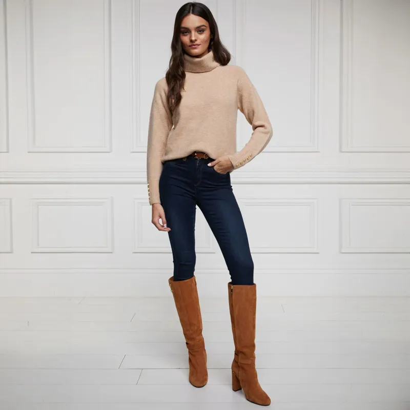 Holland Cooper Tori Roll Neck Knit Ladies Jumper - Light Camel-1