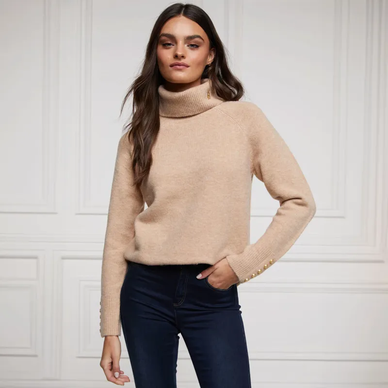 Holland Cooper Tori Roll Neck Knit Ladies Jumper - Light Camel