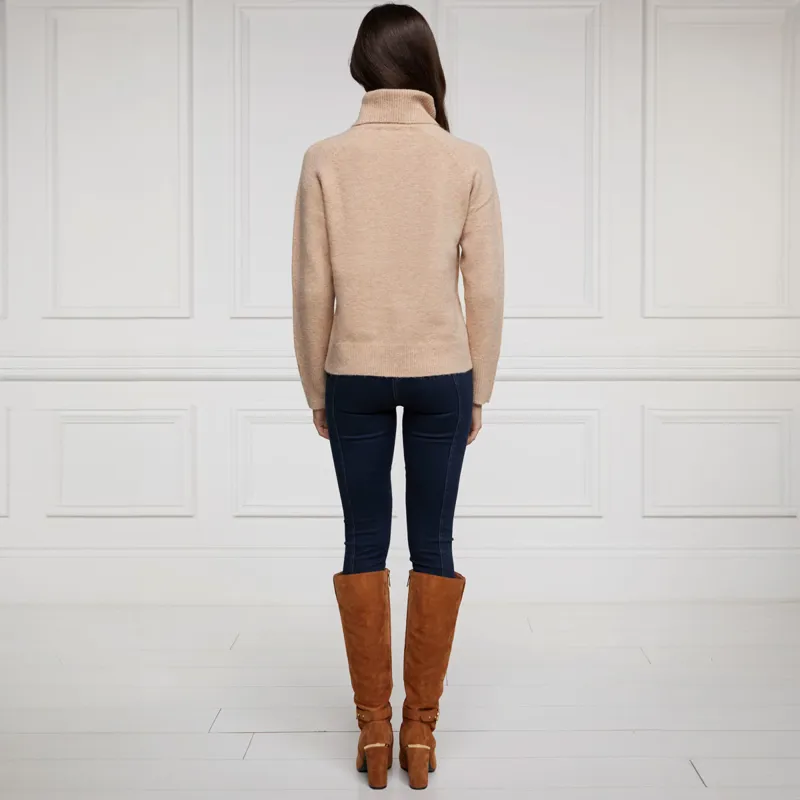 Holland Cooper Tori Roll Neck Knit Ladies Jumper - Light Camel-3