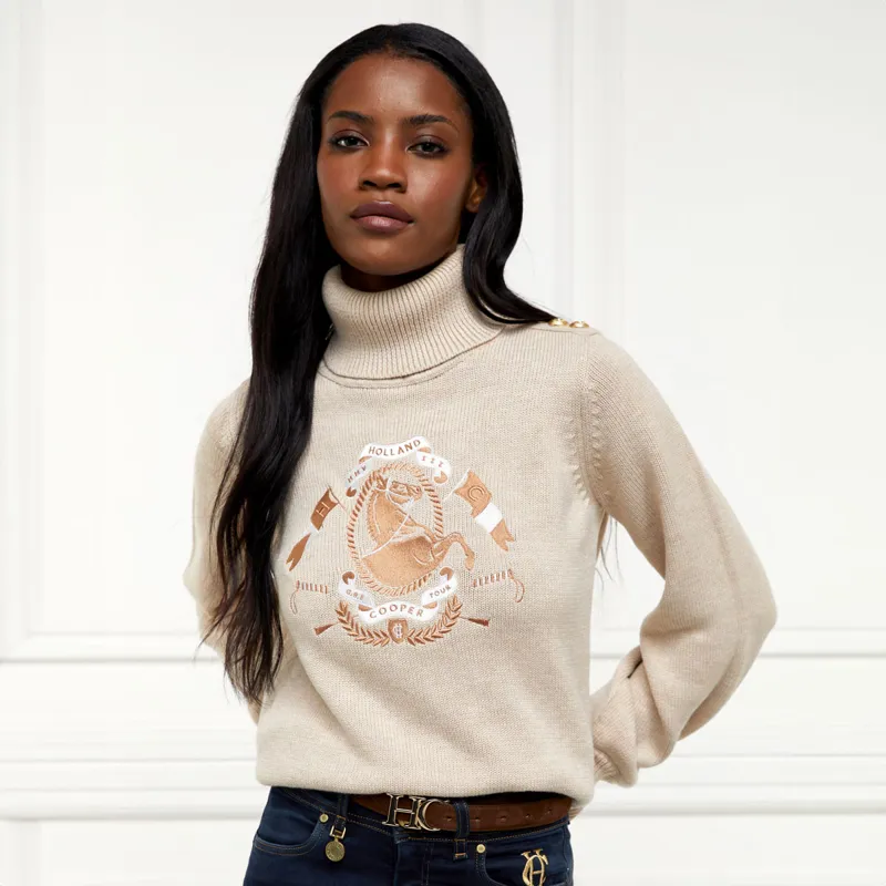 Holland Cooper Tour Roll Neck Knit Ladies Jumper - Camel-1