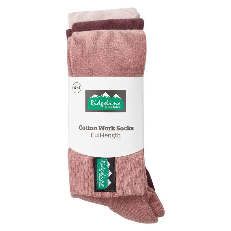 Ridgeline Cotton Work Full Length Socks 3 Pack - Oxblood Multi