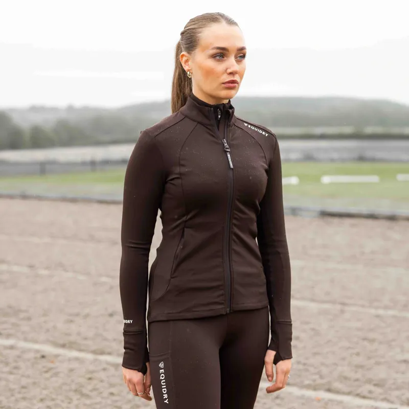 EQUIDRY Water Repellent Womens Zip Up Top - Brown/White-1