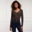Holland Cooper Long Sleeve V-Neck Ladies Tee - Coffee