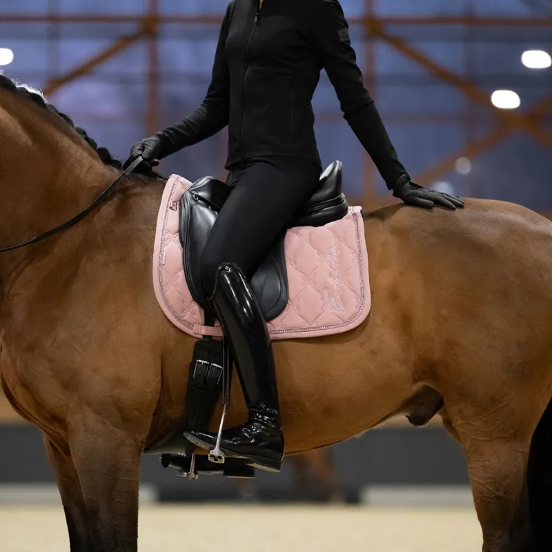 Eskadron Platinum Velours Crystal Dressage Saddlecloth - Soft Rouge-2