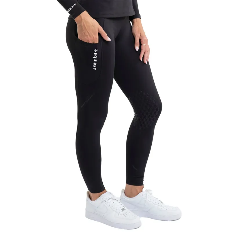 EQUIDRY Water Repellent Knee Grip Womens Riding Leggings - Black/White