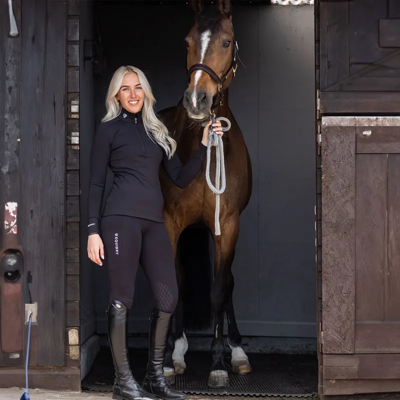 EQUIDRY Water Repellent Knee Grip Womens Riding Leggings - Black/White-2