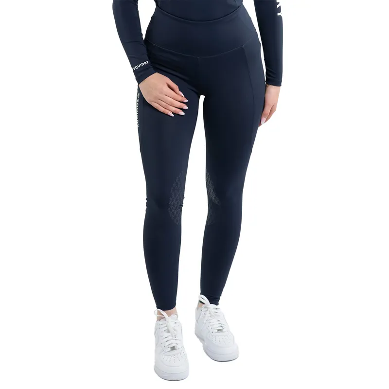 EQUIDRY Water Repellent Knee Grip Womens Riding Leggings - Navy/White