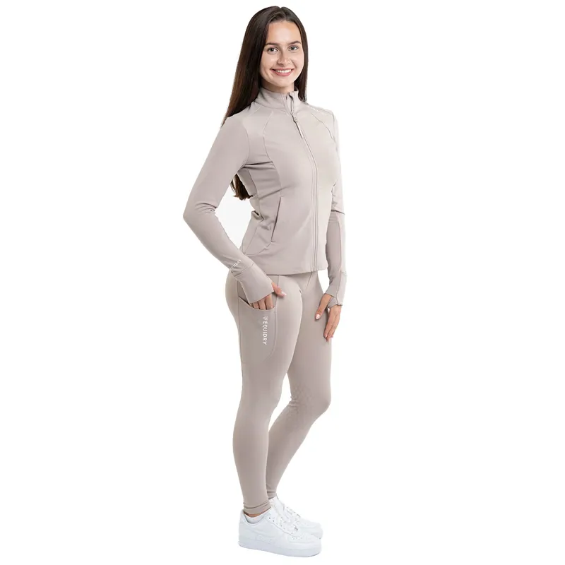EQUIDRY Water Repellent Knee Grip Womens Riding Leggings - Sand/White-5