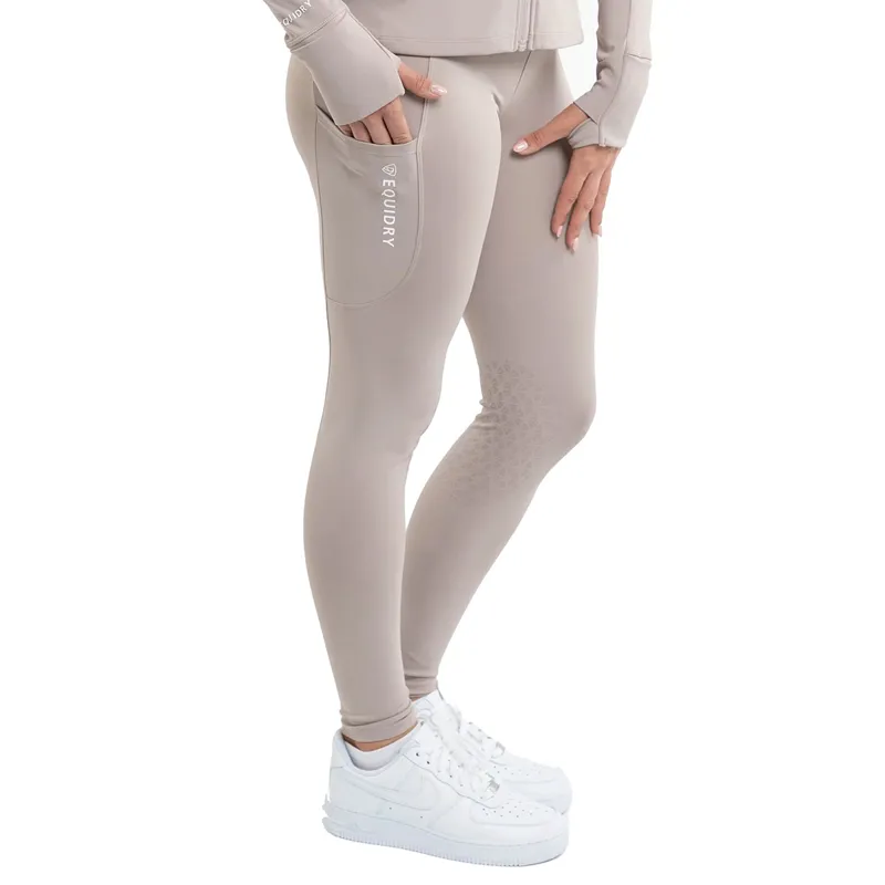 EQUIDRY Water Repellent Knee Grip Womens Riding Leggings - Sand/White
