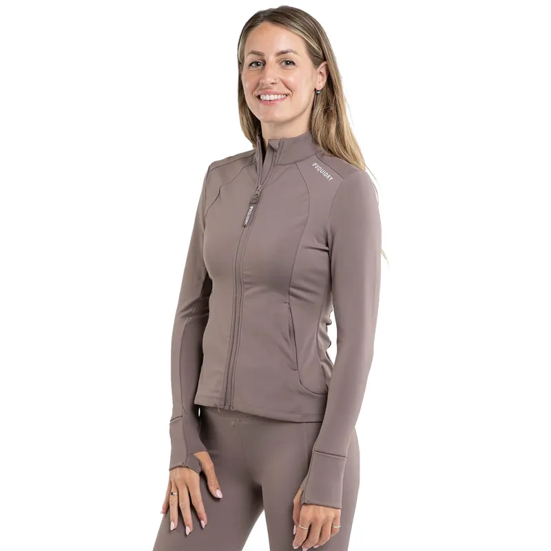 EQUIDRY Water Repellent Womens Zip Up Top - Mocha/White-1