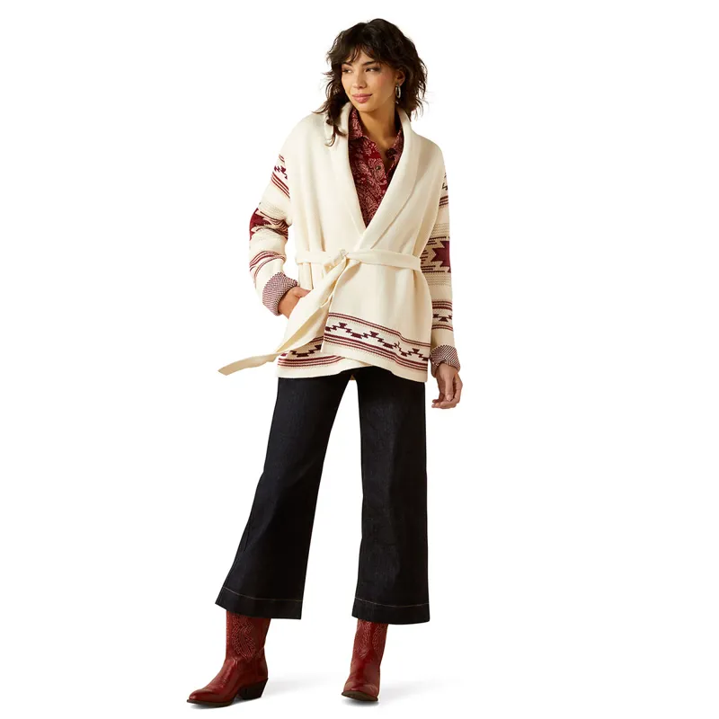 Ariat Westward Womens Wrap Sweater - Cream Southwest Print-3