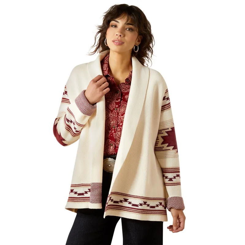 Ariat Westward Womens Wrap Sweater - Cream Southwest Print