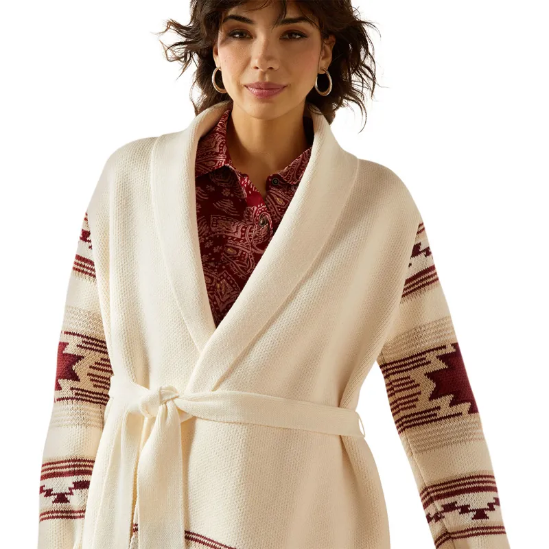 Ariat Westward Womens Wrap Sweater - Cream Southwest Print-2