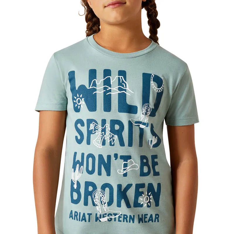 Ariat Wild Spirits Junior Girls Short Sleeve Tee - Rivergreen-3