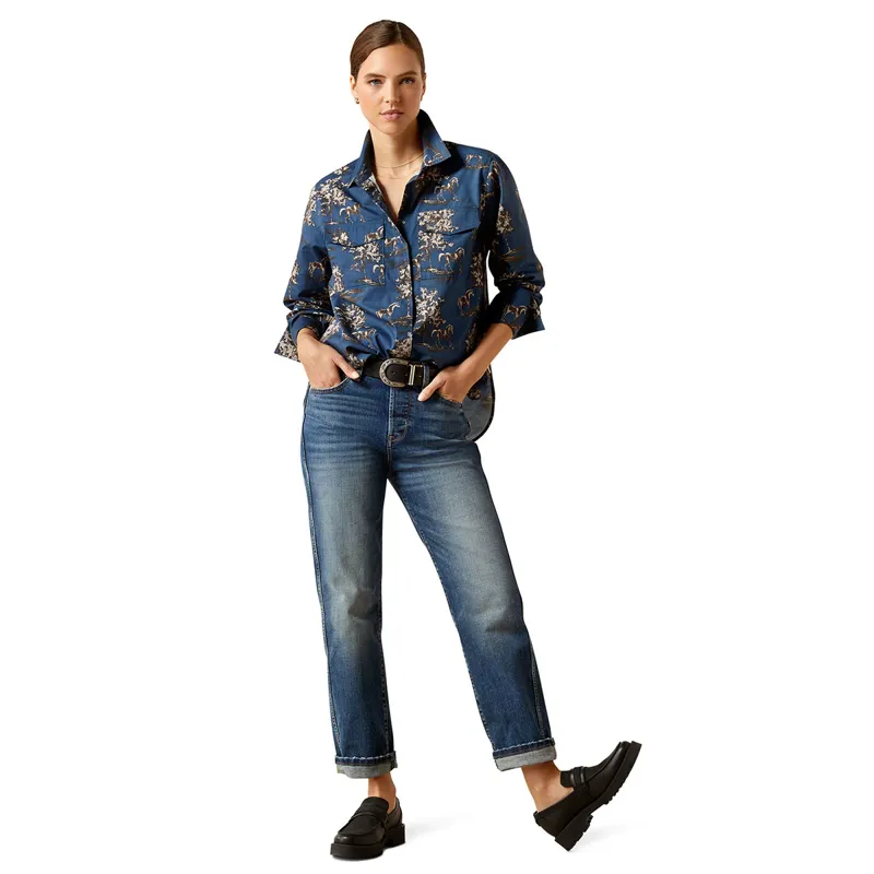 Ariat Country Wolseley Womens Blouse - Navy Toile-5