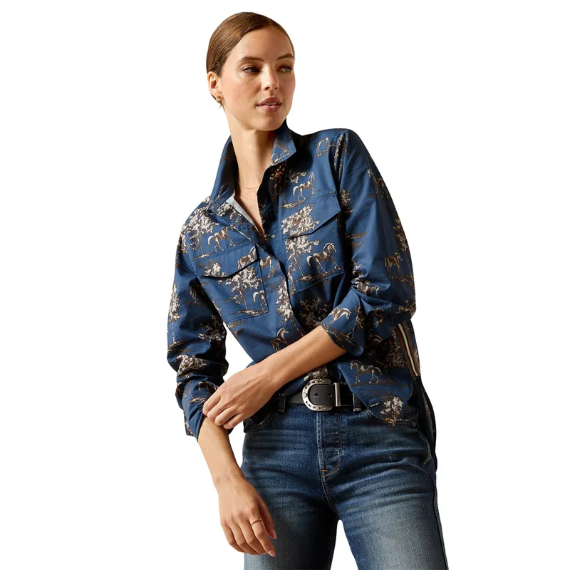 Ariat Country Wolseley Womens Blouse - Navy Toile-4