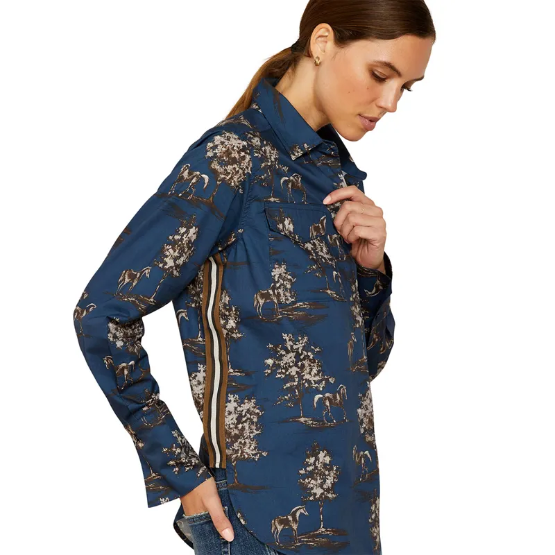 Ariat Country Wolseley Womens Blouse - Navy Toile-3
