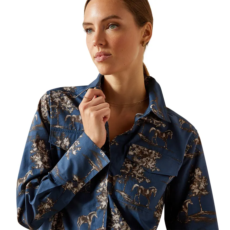 Ariat Country Wolseley Womens Blouse - Navy Toile-2