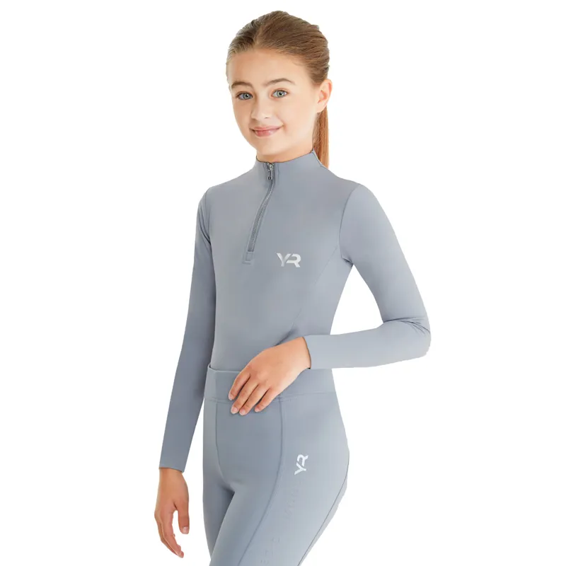 Aztec Diamond Young Rider Long Sleeve Junior Base Layer - Ash Blue