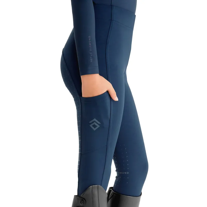 Aztec Diamond Young Rider Full Grip Junior Riding Leggings - Navy-1