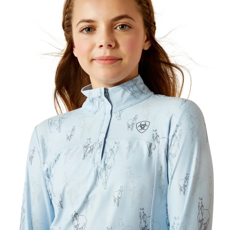 Ariat Lowell 3.0 1/4 Zip Junior Girls Base Layer - Sketch Horse-3