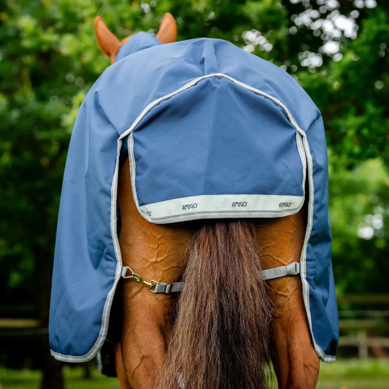 Amigo 1200D 50g Standard Neck Turnout Rug - Navy/Titanium Grey/Silver-4