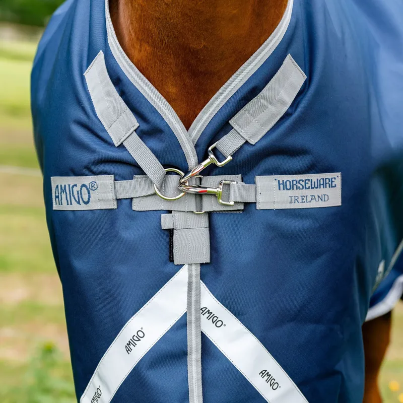 Amigo 1200D Plus 100g Detachable Neck Turnout Rug - Navy/Titanium Grey-4