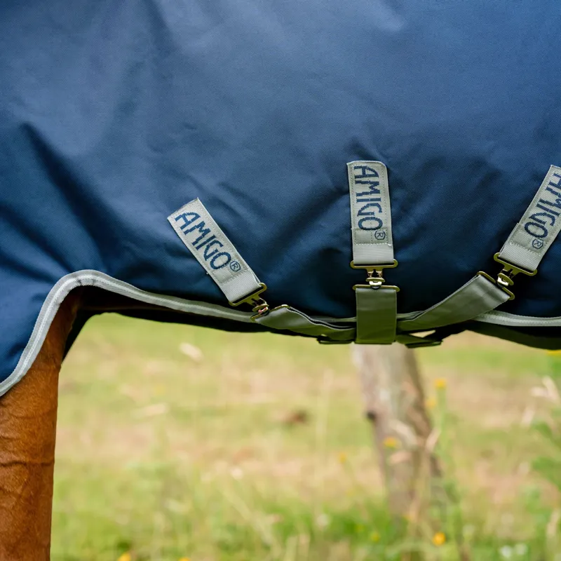 Amigo 1200D Plus 100g Detachable Neck Turnout Rug - Navy/Titanium Grey-5