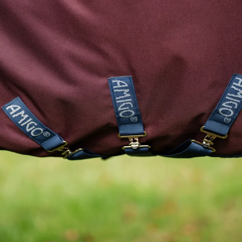Amigo 1200D Plus 100g Detachable Neck Turnout Rug - Burgundy/Navy/Grey-3