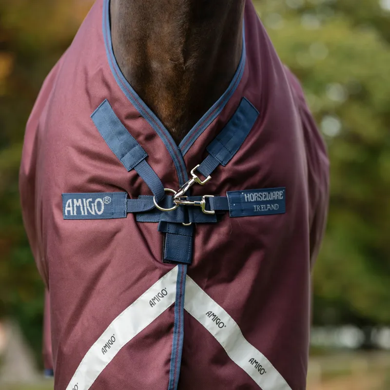 Amigo 1200D Plus 100g Detachable Neck Turnout Rug - Burgundy/Navy/Grey-2