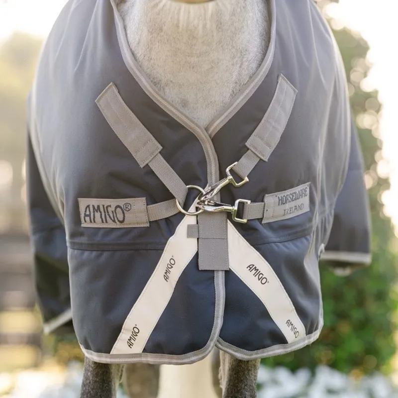 Amigo Bravo 1200D Plus 250g V-Front Pony Turnout Rug -  Navy/Titanium Grey/Silver-1