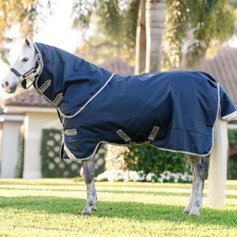 Amigo Bravo 1200D Plus 250g V-Front Pony Turnout Rug -  Navy/Titanium Grey/Silver