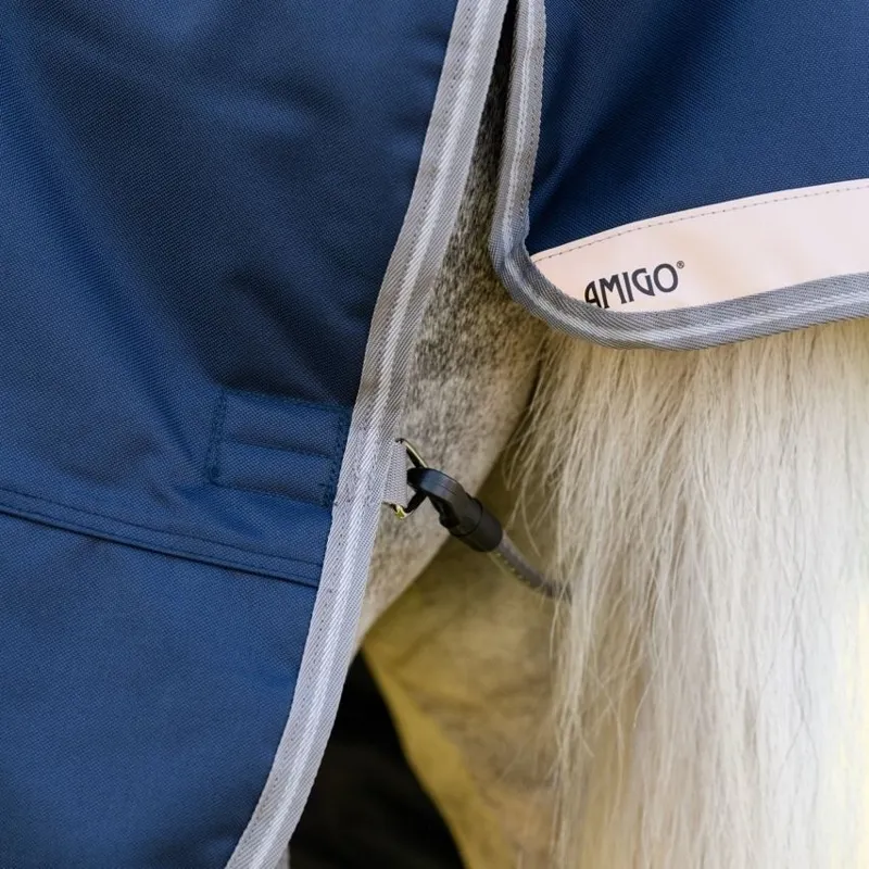 Amigo Bravo 1200D Plus 250g V-Front Pony Turnout Rug -  Navy/Titanium Grey/Silver-7