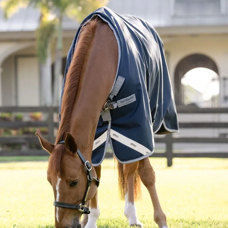 Amigo 1200D 0g Turnout Rug - Navy/Titanium Grey/Silver-2