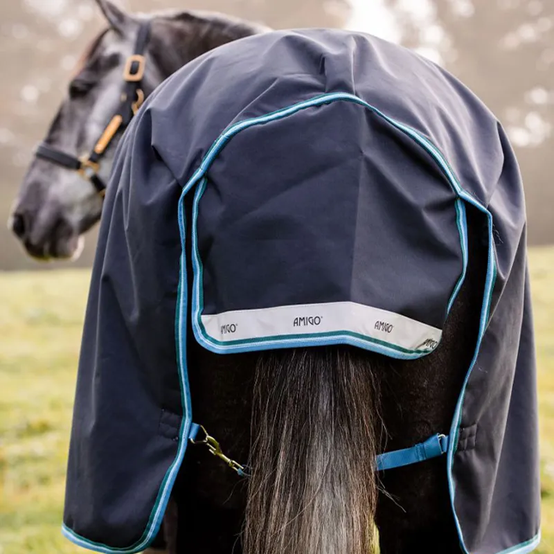 Amigo Bravo 12 100g Turnout Rug - Navy/Turquoise/Aqua/Blue-4