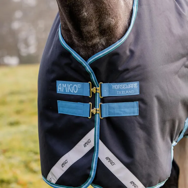 Amigo Bravo 12 100g Turnout Rug - Navy/Turquoise/Aqua/Blue-1
