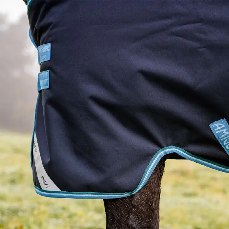 Amigo Bravo 12 100g Turnout Rug - Navy/Turquoise/Aqua/Blue-3