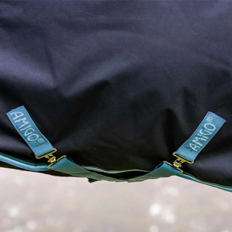 Amigo Bravo 12 100g Turnout Rug - Navy/Turquoise/Aqua/Blue-2