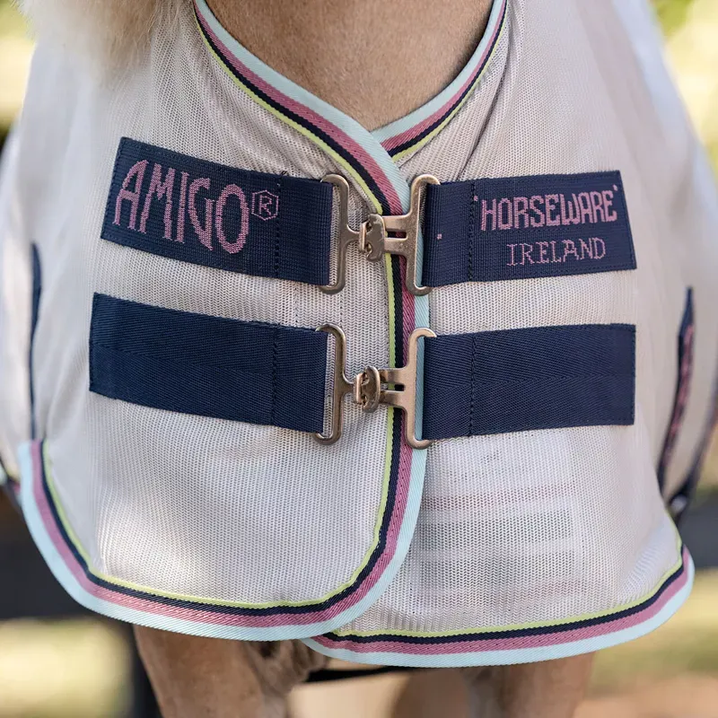 Amigo Petite Bug Rug Plus Detach-A-Neck Fly Rug - Silver/Lime/Pink-4