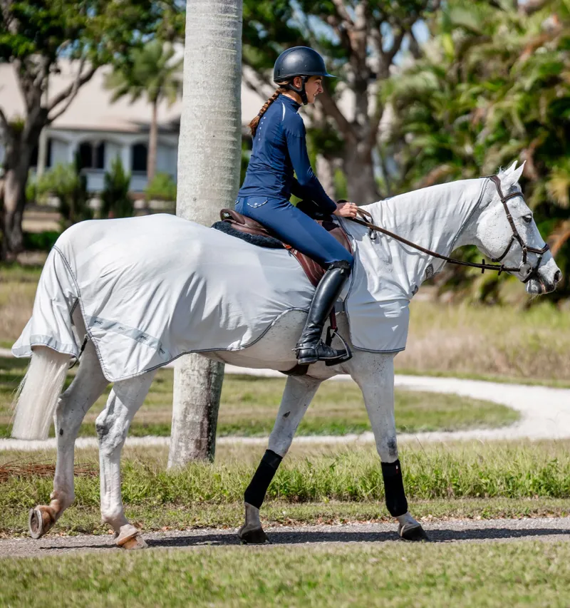Amigo Flyrider Full Neck Fly Rug Exercise Sheet - Silver/Titanium Grey-1