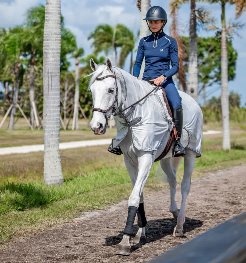 Amigo Flyrider Full Neck Fly Rug Exercise Sheet - Silver/Titanium Grey-2
