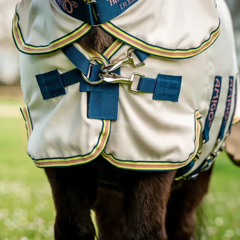 Amigo Ripstop Hoody Petite Combo Neck Fly Rug - Chalk/Navy/Rose-1