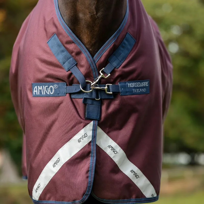 Amigo Bravo 1200D Plus 250g V-Front Turnout Rug - Burgundy/Navy/Titanium Grey-1