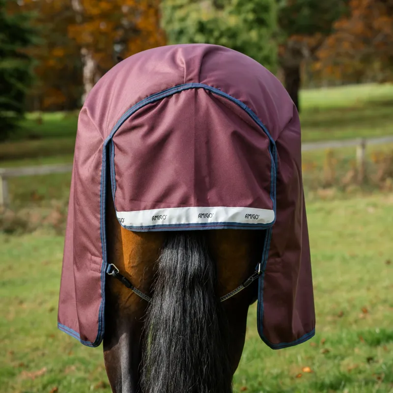 Amigo 1200D Plus 50g Detach-A-Neck Turnout Rug - Burgundy/Navy/Grey-8