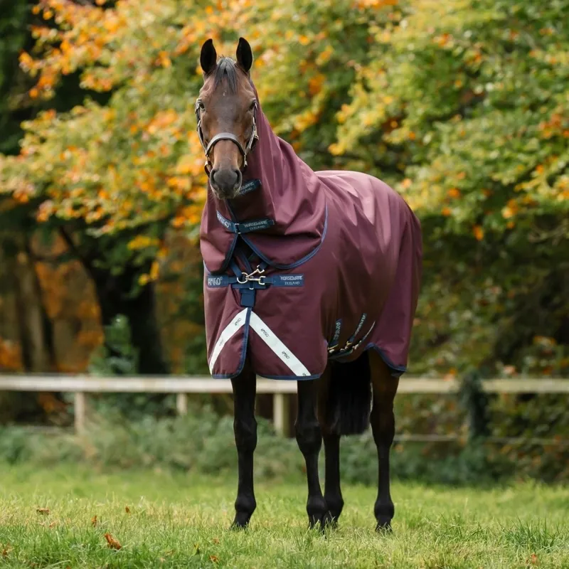 Amigo 1200D Plus 50g Detach-A-Neck Turnout Rug - Burgundy/Navy/Grey